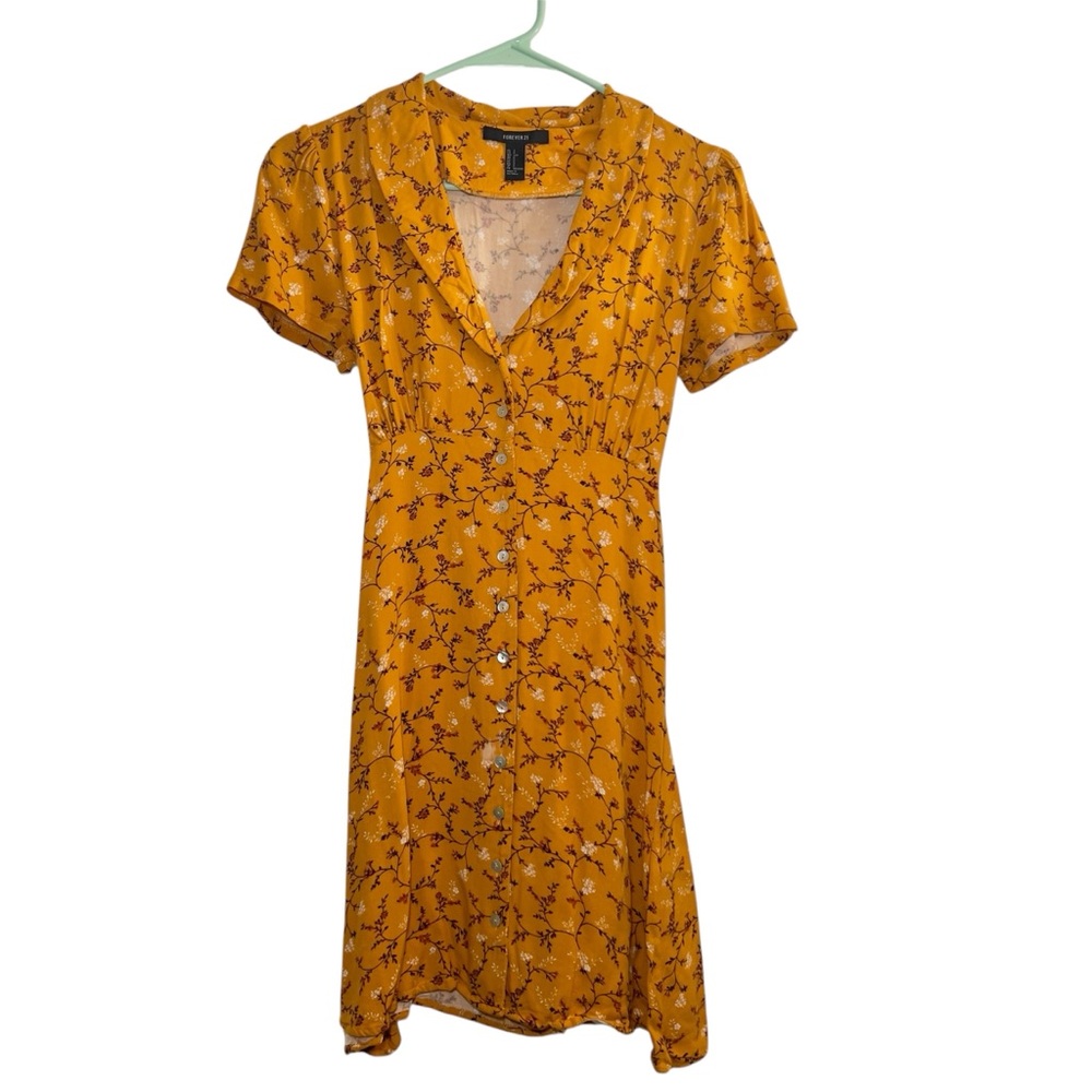 Forever 21 Women’s Collared Short Sleeve Button Up Floral Tie Waist Mini Dress